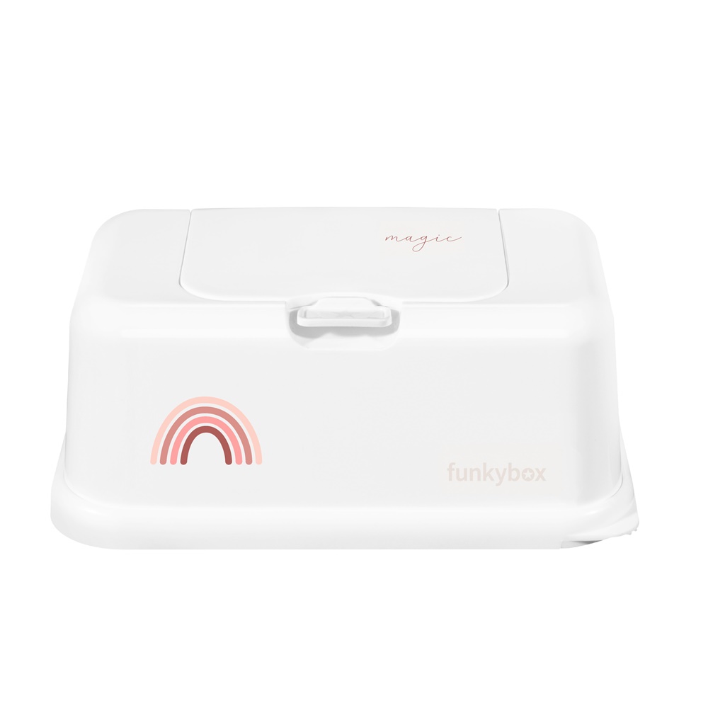 FunkyBox – Dispensador de Toalhitas Mate – Branca Arco-iris Rosa