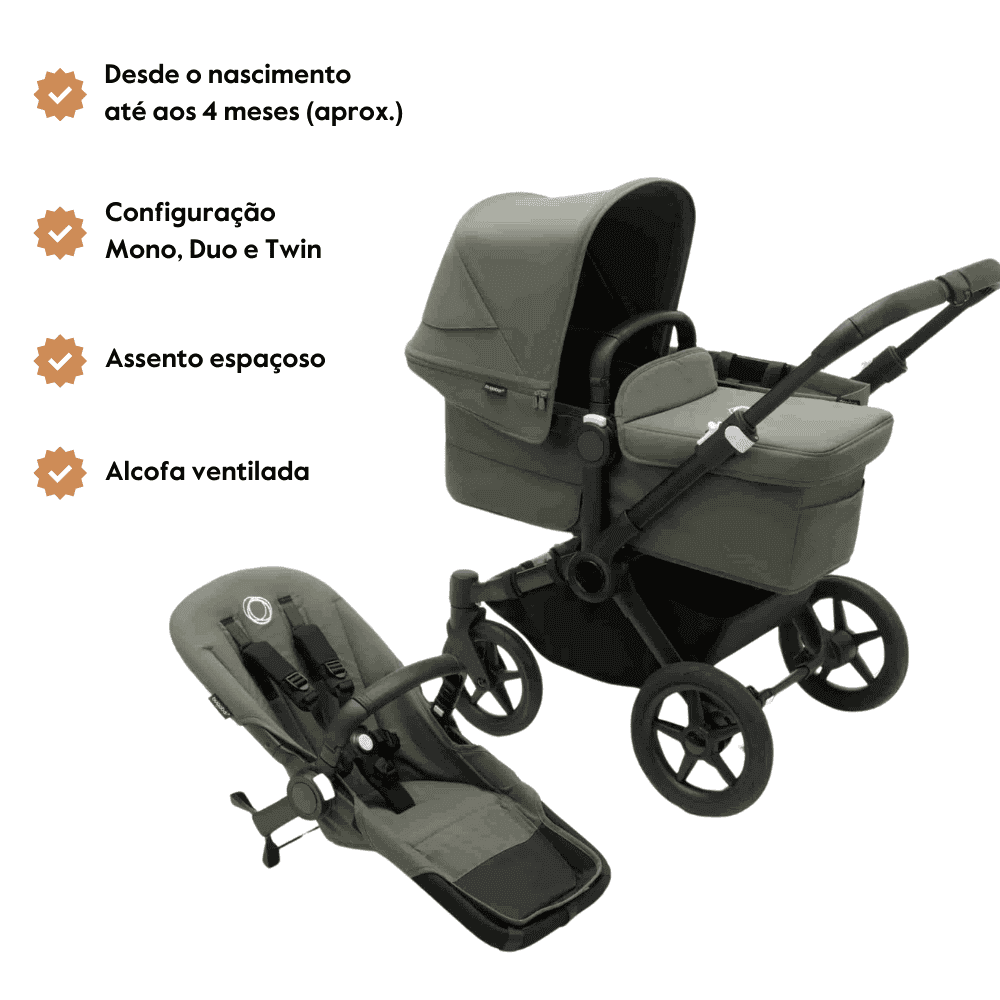 Carrinho de Passeio Donkey 5 Mono Completo da Bugaboo – Cresce com a família – Black/Forest Green
